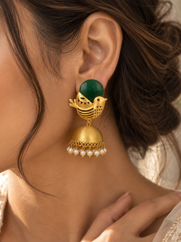 Mayura Green Bird Jhumka Earrings