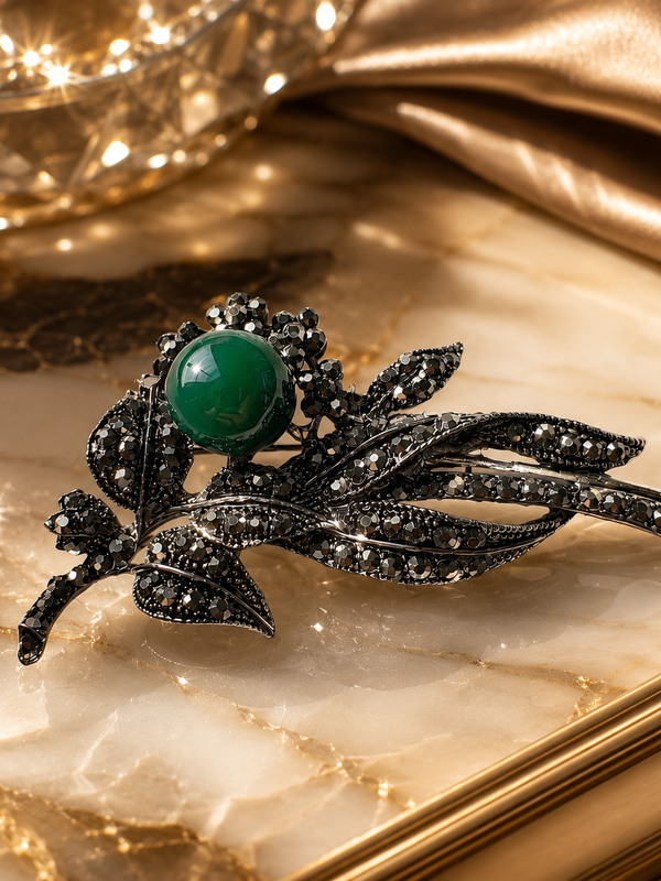 Verdant Noir Floral Brooch