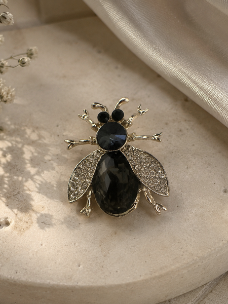 Midnight Beetle Crystal Brooch