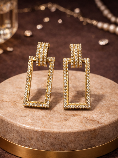 Luxe Frame Gold-Plated Drop Earrings