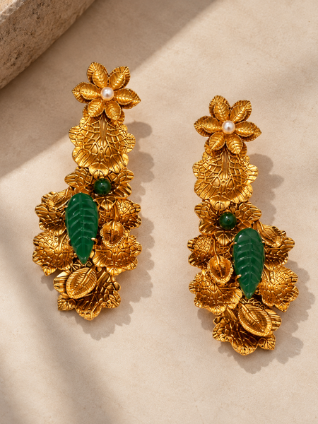 Gulbahar Emerald Floral Choker & Earrings Set