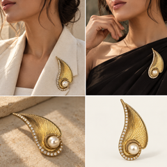 Aurelle Pearl Feather Brooch
