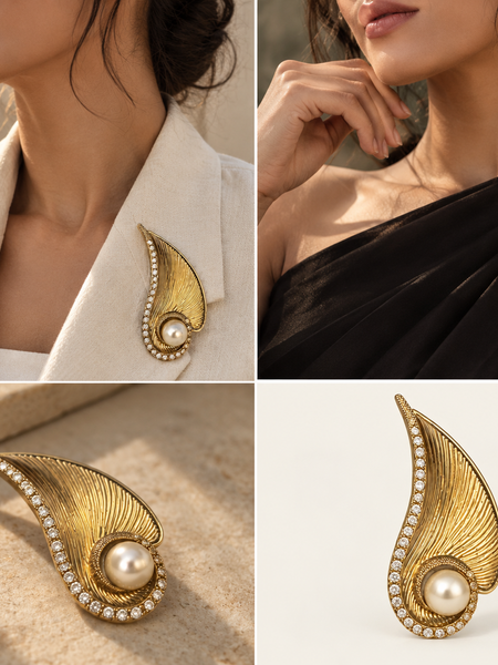 Aurelle Pearl Feather Brooch