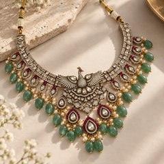Mayura Mint Polki Statement Necklace Set