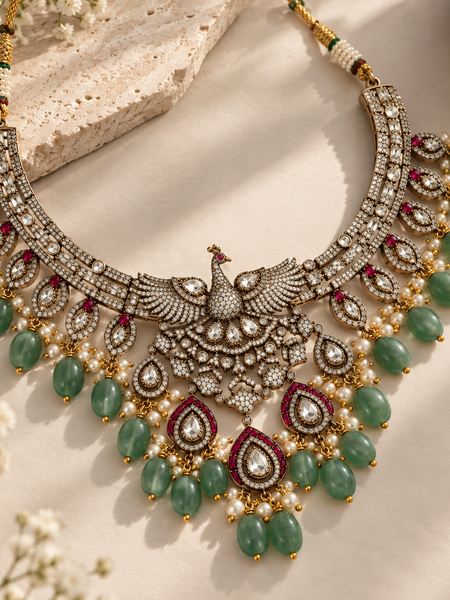 Mayura Mint Polki Statement Necklace Set