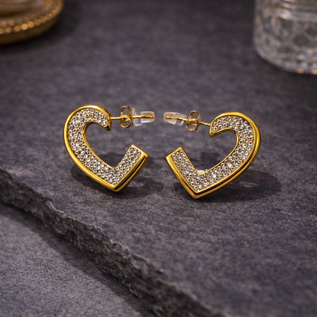 Amour Crystal Heart Stud Earrings