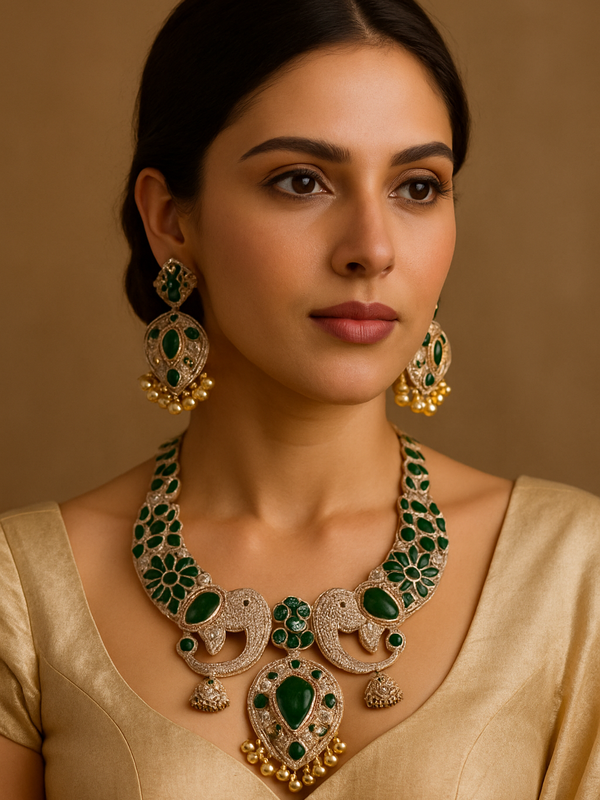 Majestic Emerald Elephant Motif Choker Set