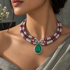 Meher Emerald & Ruby Statement Necklace Set