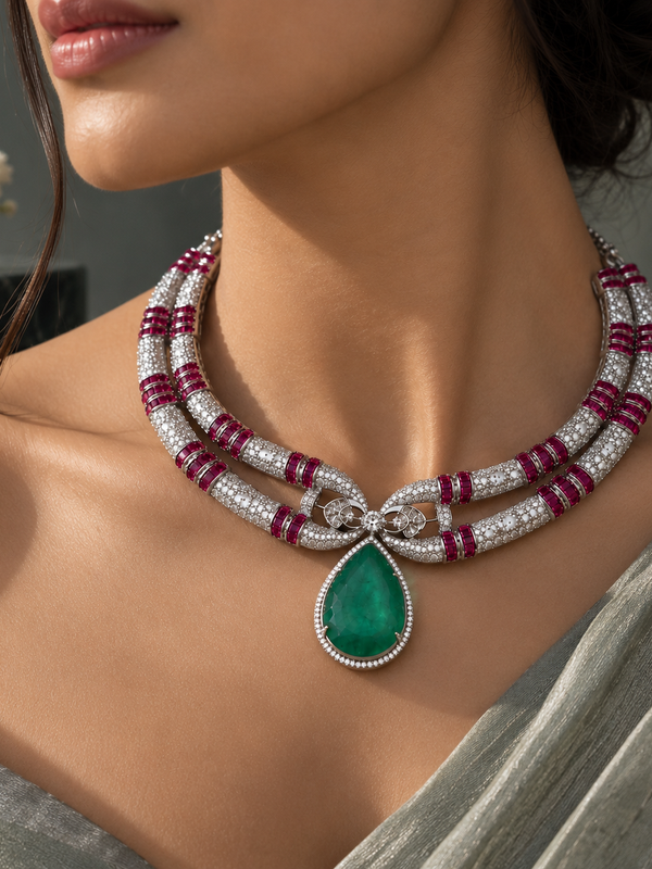 Meher Emerald & Ruby Statement Necklace Set