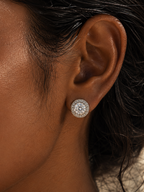 Halo Solitaire Stud Earrings