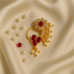 Floral Ruby & Pearl Maharashtrian Nath