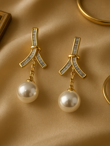 Golden Pearl Nova Drop Earrings