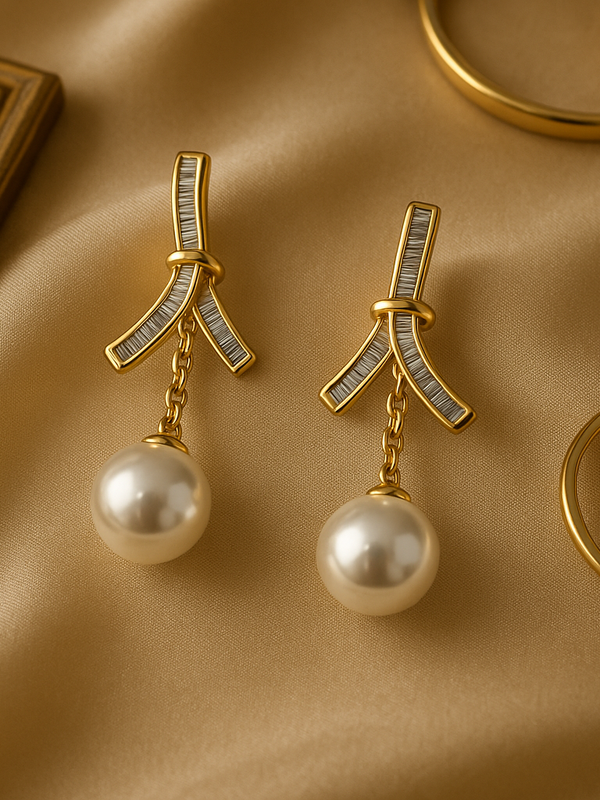Golden Pearl Nova Drop Earrings