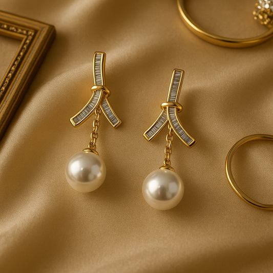 Golden Pearl Nova Drop Earrings