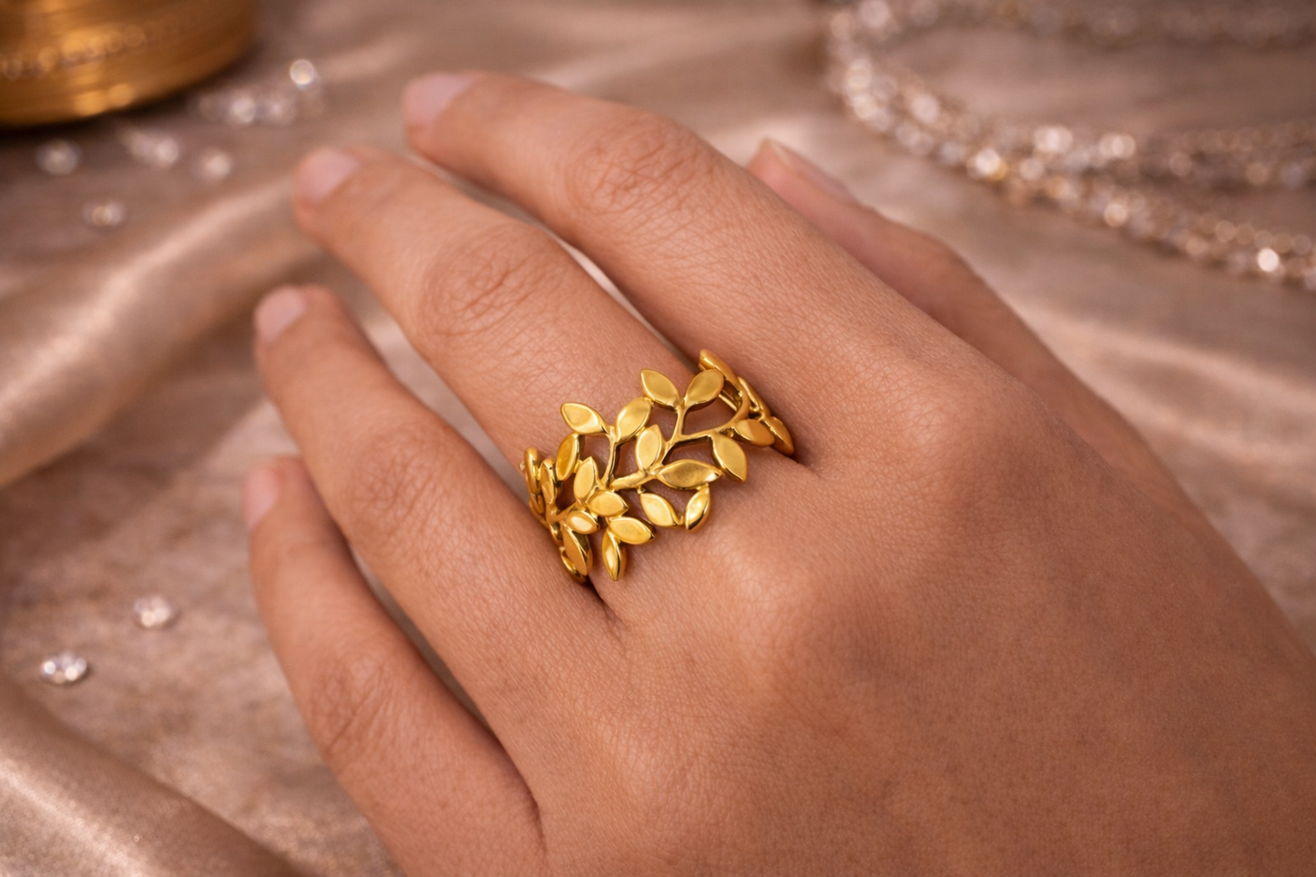Golden Vine Leaf Ring