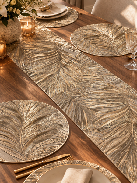 Golden Canopy Dining Set – 1 Runner + 6 Table Mats