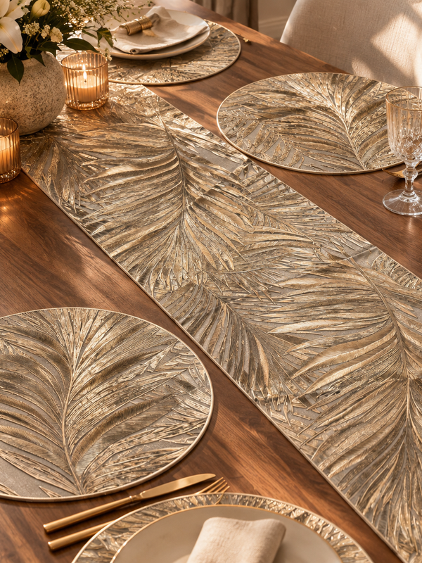 Golden Canopy Dining Set – 1 Runner + 6 Table Mats