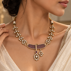Afsana Amethyst Polki Necklace & Earrings Set