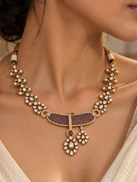 Afsana Amethyst Polki Necklace & Earrings Set
