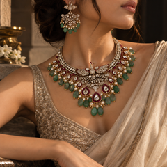Mayura Mint Polki Statement Necklace Set