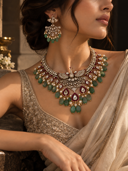 Mayura Mint Polki Statement Necklace Set