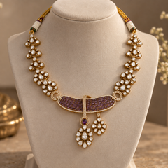 Afsana Amethyst Polki Necklace & Earrings Set