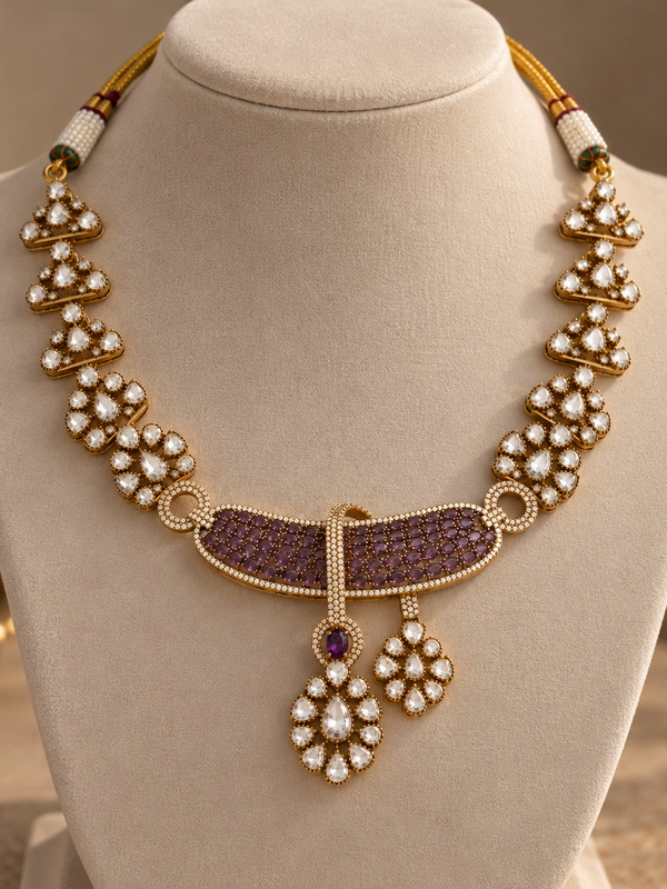 Afsana Amethyst Polki Necklace & Earrings Set