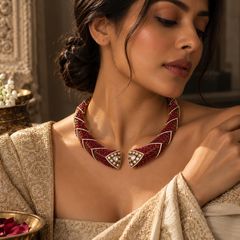 Mehrunisa Ruby Cascade Necklace & Earrings Set