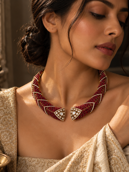 Mehrunisa Ruby Cascade Necklace & Earrings Set