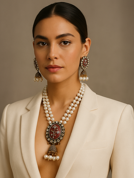 Gulnaz Meenakari Pearl Necklace Set