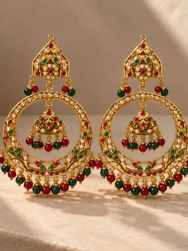 Jodha Navratan Chandbali Earrings