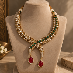Aariz Ruby Polki Necklace & Earrings Set