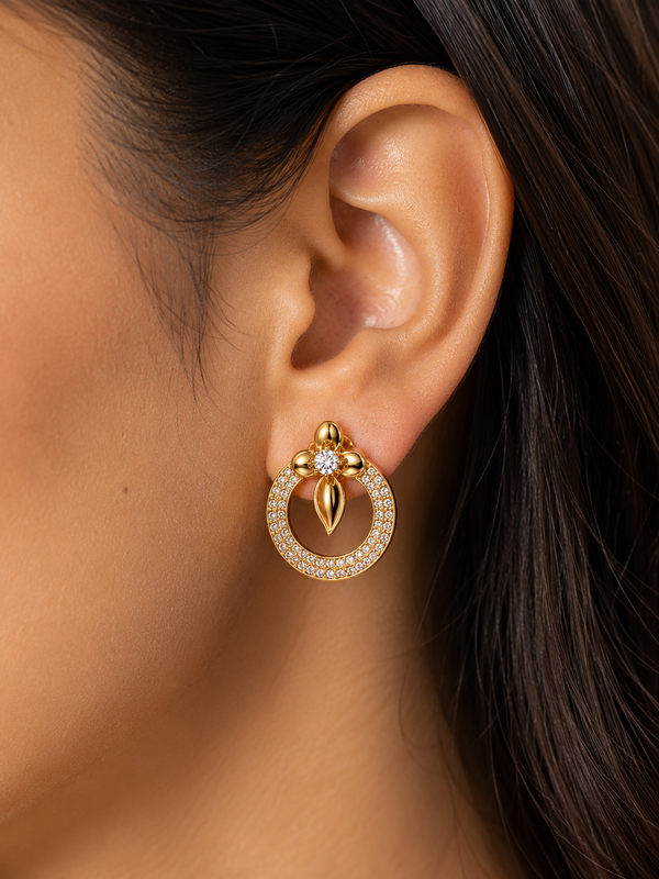 Fleur Pavé Circle Stud Earrings