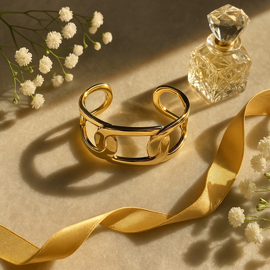 Gold Open Link Cuff Bracelet – Modern Cutout Design