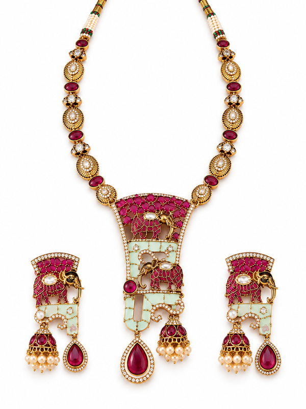 Mehr-e-Maharani Ruby Necklace & Earrings Set