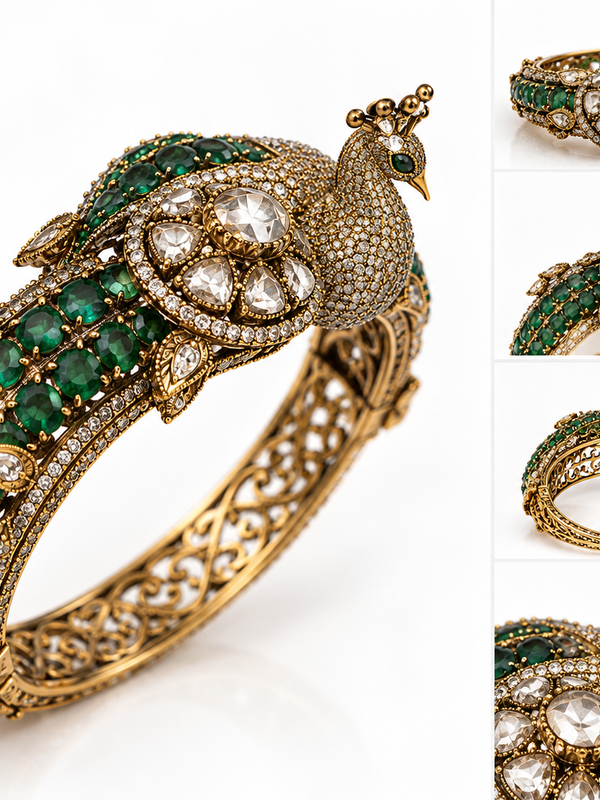 Mayurani Emerald Polki Peacock Kada