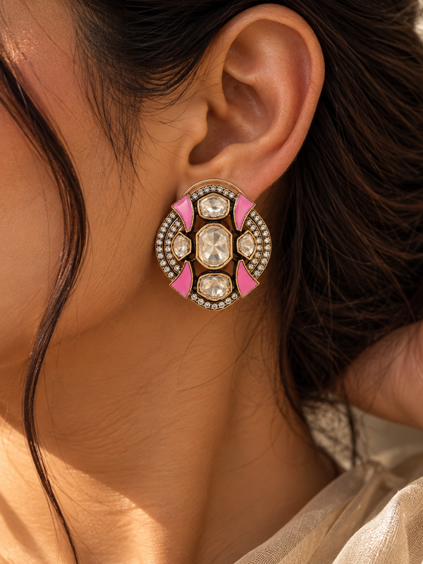 Gulabi Noor Kundan Stud Earrings