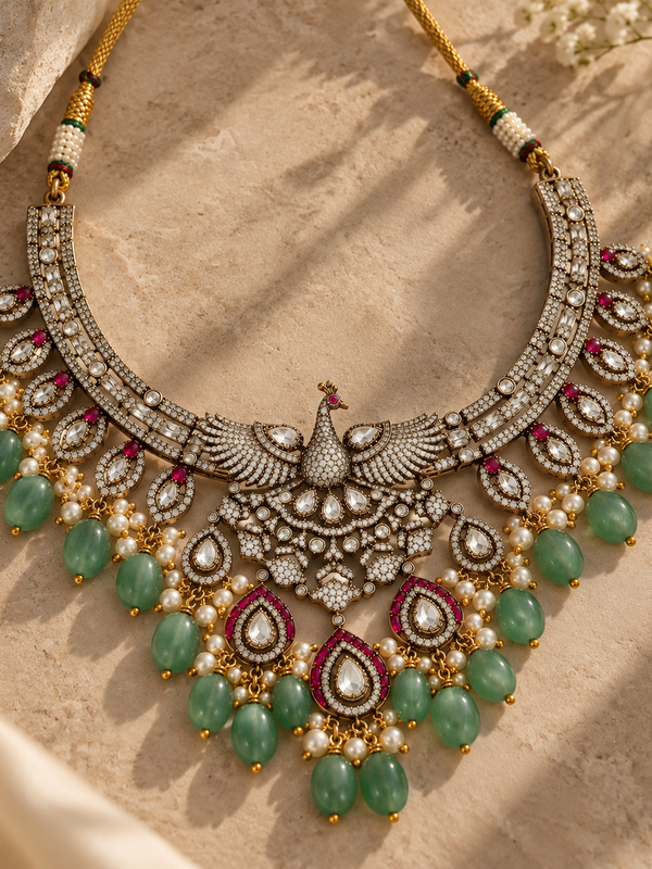 Mayura Mint Polki Statement Necklace Set