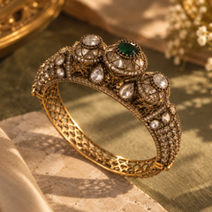 Mehr Emerald & Polki Gold-Plated Statement Kada