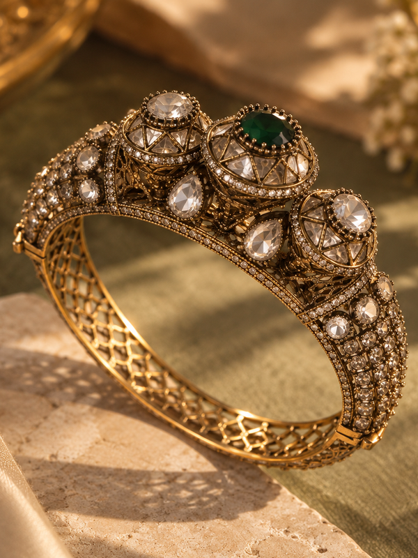 Mehr Emerald & Polki Gold-Plated Statement Kada