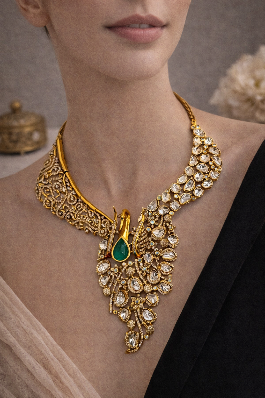 Emerald Peacock Heritage Necklace Set