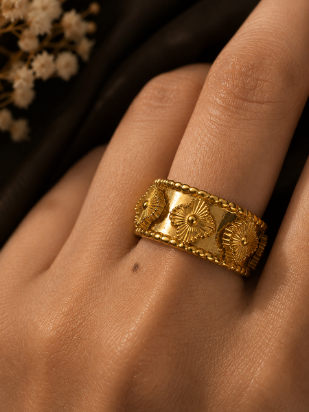 Fleur Textured Gold Band Ring