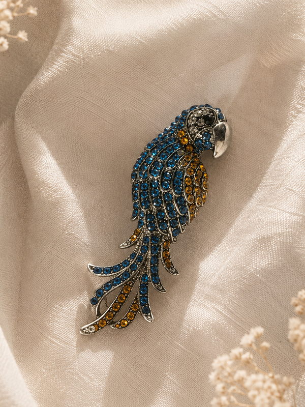 Azure Macaw Crystal Brooch