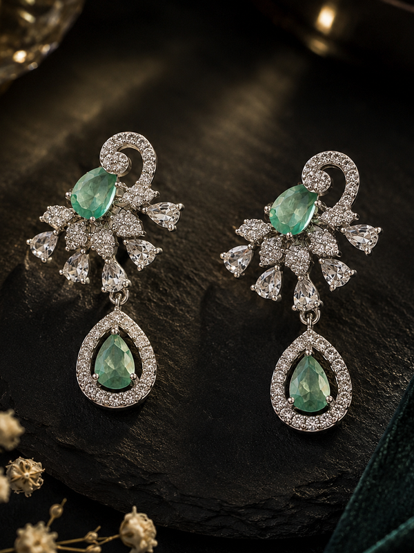 Evara Mint Crystal Drop Earrings