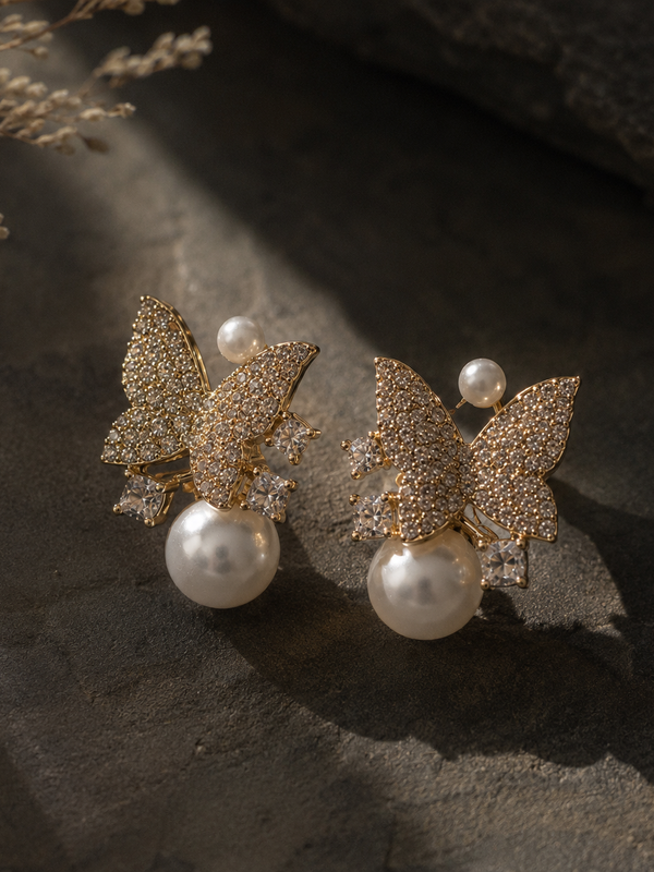 Flutter Pearl Butterfly Earrings