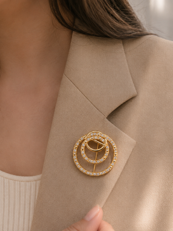 Interlocking Halo Crystal Brooch