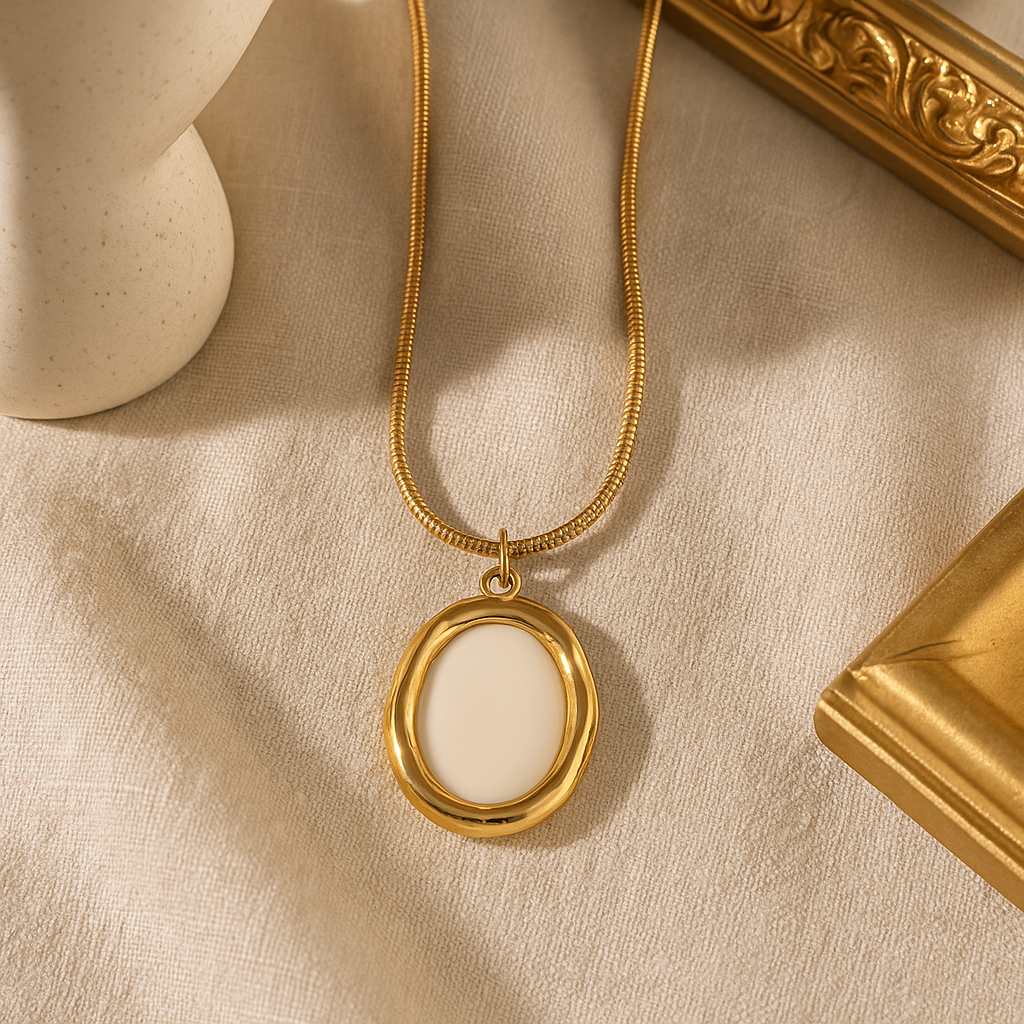 Golden Aura Oval Pendant Necklace