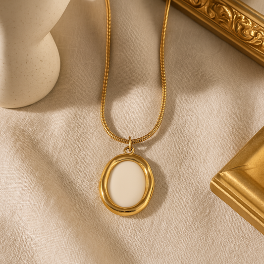 Golden Aura Oval Pendant Necklace