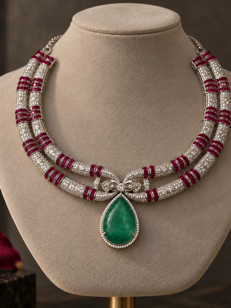 Meher Emerald & Ruby Statement Necklace Set