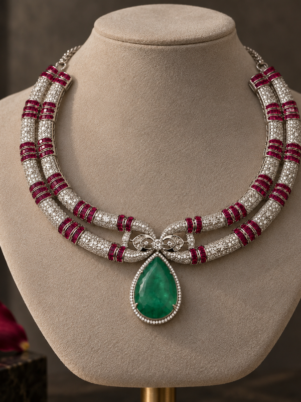 Meher Emerald & Ruby Statement Necklace Set